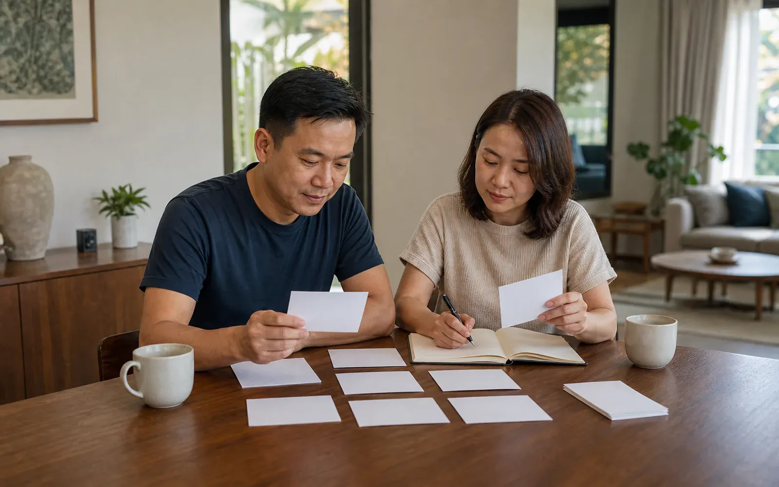 Chinese Malaysian couple sorting common household-help questions