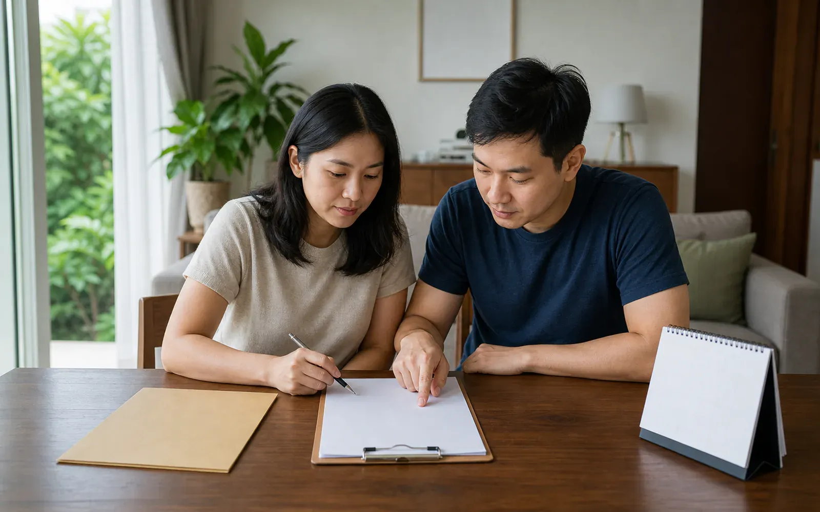 Chinese Malaysian couple reviewing one overseas hiring route