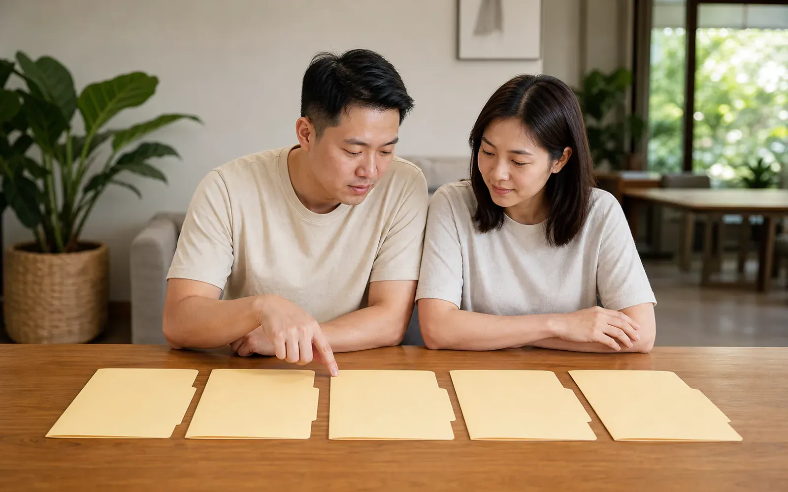 Chinese Malaysian couple reviewing five domestic-helper hiring stages