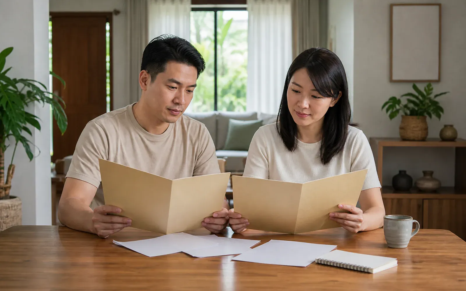Chinese Malaysian couple comparing replacement and permit steps