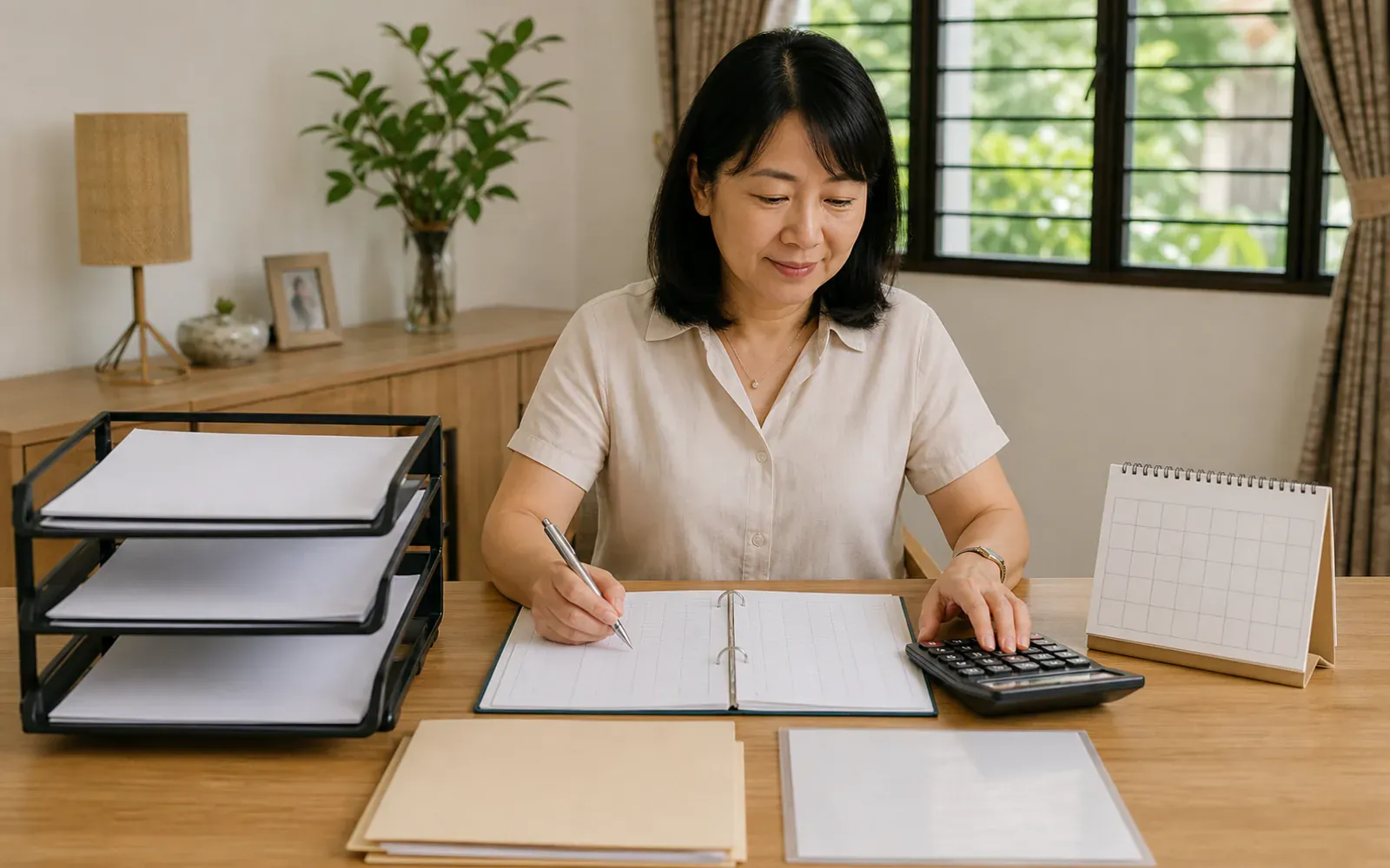 Chinese Malaysian employer organizing monthly administration records